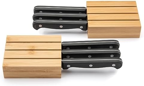 Purawood Premium Bamboo Knife Block Inserts, 2 Pack, Compatible with Expandable Drawer Organizer & Utensil Organizer, Cutlery Tray with Dividers for Kitchen Utensils & Flatware (Natural)