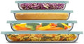 JoyJolt 8-Piece Borosilicate Glass Oven Dishes with Powder Blue Lids, Rectangle Deep Glass Baking Dish Set, Baking Pans for Lasagna Casserole Cake, Bakeware Set, Freezer to Oven Tray to Dishwasher