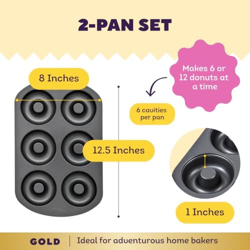 Wilton Gold Non-Stick Donut Pan Set, Made Without PFAS, 2-Piece
