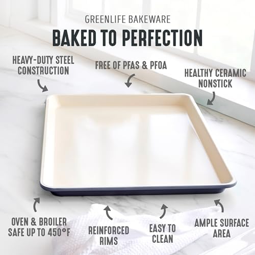 GreenLife 18” x 13” Ceramic Nonstick Half Cookie Sheet, Black