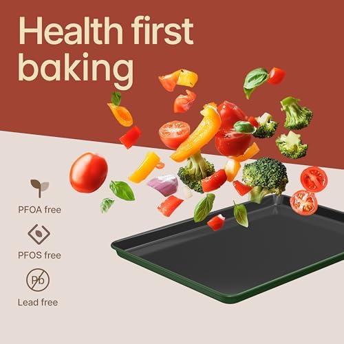 Bakken 8-Piece Ceramic Coated Bakeware Sets, Nonstick Aluminized Steel Pans with Muffin, Loaf, Cake, Roasting Pan, & Cooling Rack, Oven Safe Up To 500°F, Dishwasher Safe, BPA, PTFE & PFAS Free, Green