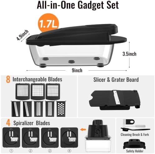 8-Blade Cook Tool & Gadget Sets, Egg Slicer Chopper Grater Set, Black