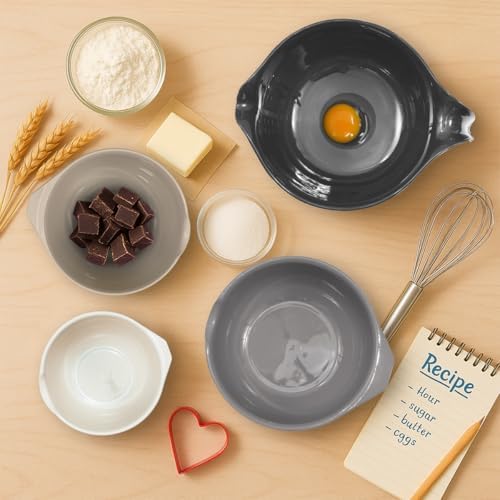 Glad Mixing Bowls with Pour Spout, Set of 4 - Nesting Plastic Bowls (1.2qt, 1.9qt, 2.8qt, and 3qt with Handle) - Non Slip Base, Dishwasher Safe Kitchen Cooking and Baking Supplies, Grey