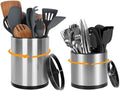 Nigelia Set of 2, Extra Large Kitchen Utensil Holder, 360° Rotating Stainless Steel Cooking Utensil Holder for Countertop, 3 Compartment Flatware Organizer (Silvery)