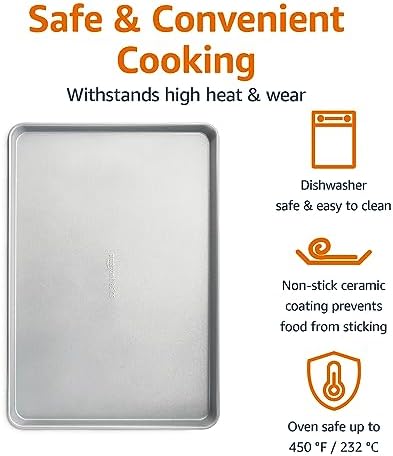 Amazon Basics Ceramic Nonstick Baking Sheet & Cooling Rack Set, Dishwasher Safe, Oven Safe, Half Sheet Size, Gray, 1-Pack