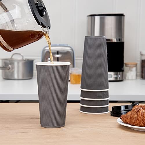 Restaurantware Ripple Wall Coffee Cups 10 Count 20 Ounce Insulated Gray Paper Cups, Rolled Rim Spill-Resistant Disposable Paper Non-Slip for Coffee, Beverages