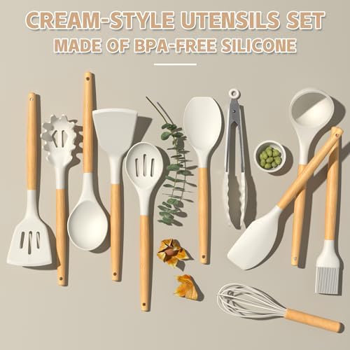 Umite Chef Kitchen Cooking Utensils Set, Cream White, 33 pcs