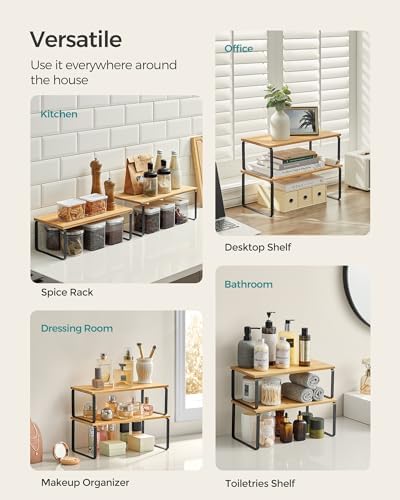 SONGMICS Cabinet Organizer Shelf, Set of 2 Spice Rack, Kitchen Storage