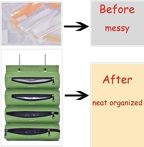 Zipper Bag Organizer Suitable for kitchen RV Campers with Zipper Gallon, Quart, Sandwich and Snack Food Storage Bags, Kitchen Plastic Bag Storage Organizer (Green)