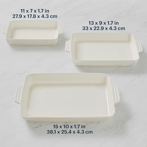 Pyrex 3-Piece Ceramic Bakeware Set, Nonstick Casserole Dish with Handles