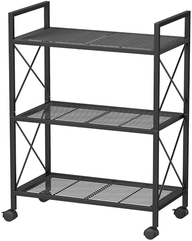 SONGMICS 3-Tier Steel Storage Rack with Wheels, Mesh Shelving Unit