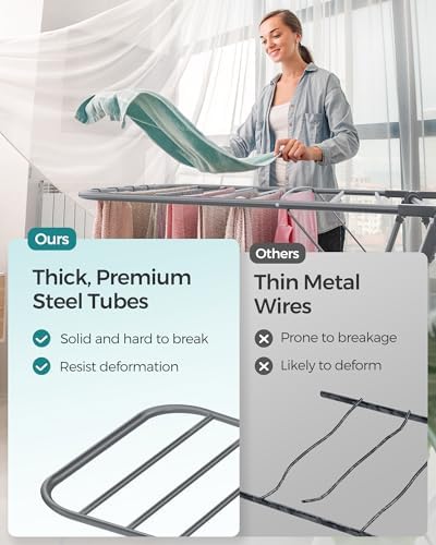 SONGMICS Clothes Drying Rack, Foldable 2-Level Stee Laundry Drying Rack