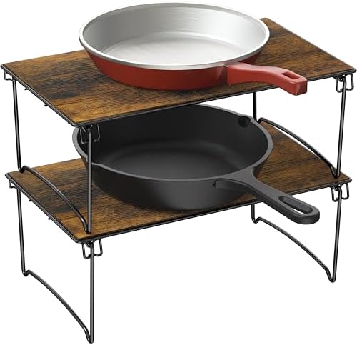 Deco Brothers Stackable Cabinet Shelf, 2 Pack, Rustic Brown