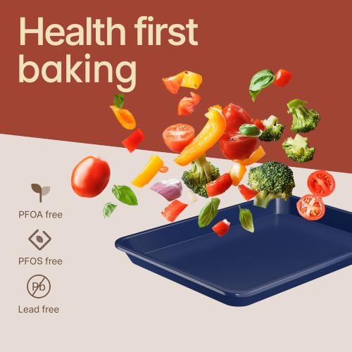 BAKKEN Nonstick Carbon Steel Bakeware Set - 6 Piece Kitchen Baking Trays, Non Toxic Stackable Oven Pans Bundle with Cookie Sheets, 6 Cup Muffin, Roaster, Square Cake, and Loaf Pan for Bread