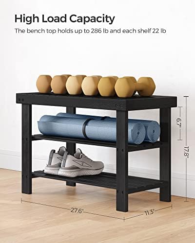 SONGMICS Shoe Rack Bench, 3-Tier Bamboo Entryway Bench, 27.6 Inches Width