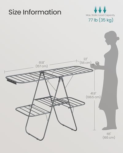SONGMICS Clothes Drying Rack, Foldable 2-Level Stee Laundry Drying Rack