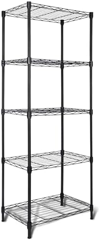 Whitmor 5 Tier Storage Shelves, Heavy Duty Metal Shelving, 400 lbs Capacity per Shelf, 2000 lbs Total, Easy Assembly for Kitchen, Garage, Plant, 18" L x 12" W x 50" H, Black