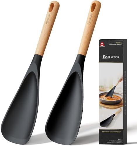 Astercook Cooking Spoon, 2 Pack, Nonstick Safe Silicone Spatula
