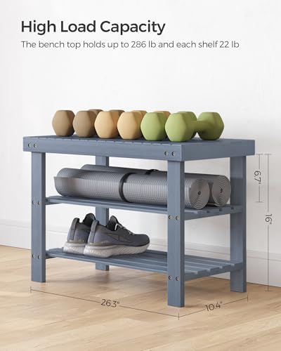 SONGMICS Shoe Rack Bench, 3-Tier Bamboo Entryway Bench, 27.6 Inches Width