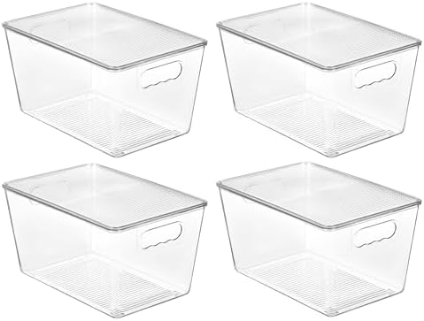 Vtopmart 4 Pack Clear Stackable Storage Bins with Lids and Handles, Large
