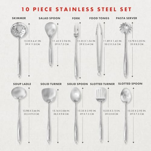 Emeril Lagasse 10-Piece Stainless Steel Utensil Set – Premium 304 Mirror Finish Cooking Tools with Hanging Loops – Heat Resistant, Dishwasher Safe Kitchen Gadgets for Nonstick Cookware