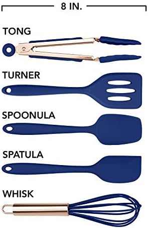 COOK WITH COLOR Silicone Cooking Utensils, Kitchen Utensil Set, Easy to Clean Silicone Kitchen Utensils, Cooking Utensils for Nonstick Cookware, Kitchen Gadgets Set, Mini, Navy