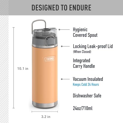 THERMOS ICON SERIES, Stainless Steel Water Bottle with Spout - 24 Ounce, Melon - Vacuum Insulated Water Bottle with Lid