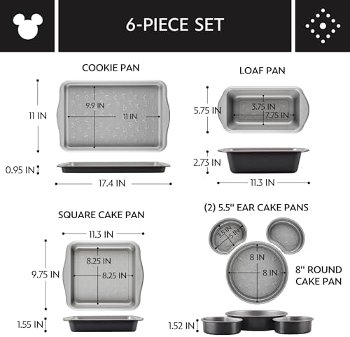 Farberware Disney Bake with Mickey Mouse Nonstick Bakeware Set/Baking Pans, 6 Piece - Black