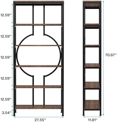 Tribesigns 70.9 Inch Industrial Bookshelf, 6-Tier Tall Etagere Bookcase with Open Shelves, Metal Decorative Book Shelf Storage Shelving Unit for Living Room and Home Office, Rustic Brown
