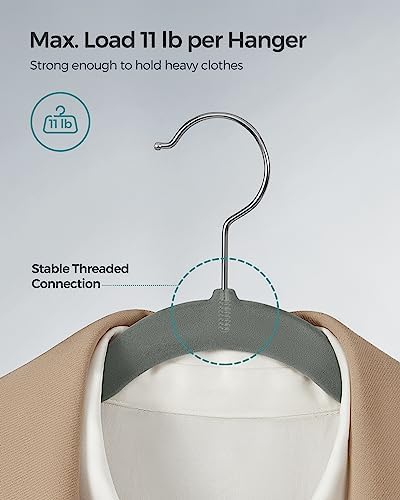 SONGMICS Velvet Hangers 50 Pack, Non-Slip Clothes Hangers with Shoulder Notches, Pants Bar, 360° Swivel Hook, Space-Saving, for Closet, Gray UCRF029G05