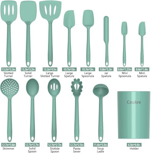Coukre Silicone Kitchen Cooking Utensils Set, Heat Resistant, 14-Piece