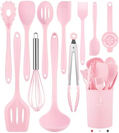 Pink Kitchen Utensils Set-12 Pieces Silicone Cooking Utensils Set