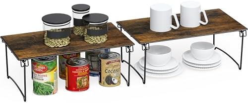 Deco Brothers Stackable Cabinet Shelf, 2 Pack, Rustic Brown