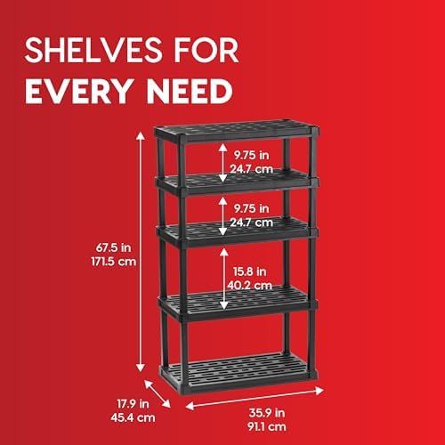 IRIS USA Plastic Storage Shelves |Made in USA| 68"H x 36"W x 18"D - Black