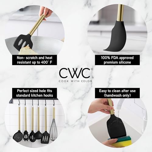 COOK WITH COLOR Silicone Cooking Utensils, Kitchen Utensil Set, Easy to Clean Silicone Kitchen Utensils, Cooking Utensils for Nonstick Cookware, Kitchen Gadgets Set with Holder, 11 Pieces