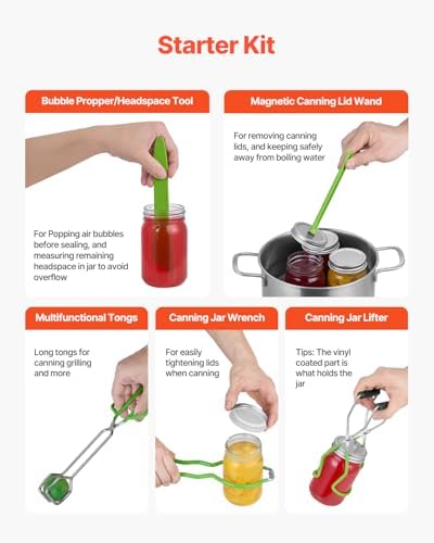 VEVOR Canning Supplies Starter Kit, 9 Pieces Stainless Steel Water Bath Canning Kit for Beginners, Canning Tools Set: Ladle, Measuring Spoon & Cup, Funnel, Tongs, Jar Lifter, Jar Wrench