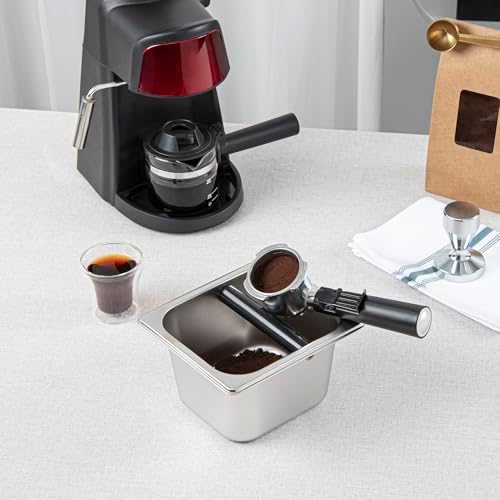Restaurantware Espresso Knock Box - 1 Case - 4" Inch Deep Stainless Steel Basin Coffee Ground Bin - Removable Knock Bar With Non-Slip Base, Silver Coffee Puck Container For Home Barista Use