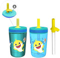Zak Designs Baby Shark Kelso Tumbler Set, Leak-Proof Screw-On Lid with Straw, Bundle for Kids Includes Plastic and Stainless Steel Cups with Bonus Sipper (3pc Set, Non-BPA)