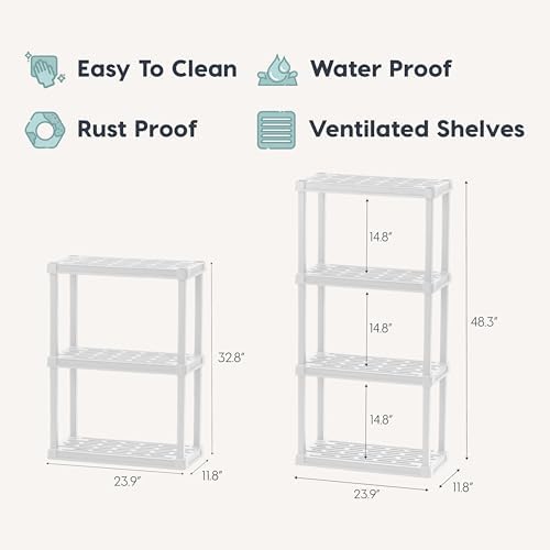 IRIS USA Plastic Storage Shelves |Made in USA| 48"H x 24"W x 12"D - White