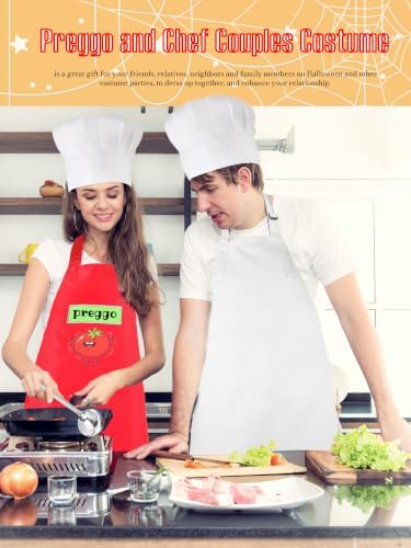 8 Pcs Pregnant Chef Couples Costume Set 2 Preggo Sauce Jar Apron 2 Cook Apron Chef Apron with 2 Hat and 2 Soup Spoon for Couples
