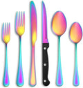 72 Pcs Rainbow Silverware Set with Steak Knives, Stainless Steel Flatware Cutlery Set for 12, Kitchen Tableware Sets, Utensil Sets for Home and Restaurant, Dishwasher Safe