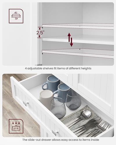 VASAGLE Pantry Cabinet, Freestanding Tall Cupboard with a Drawer