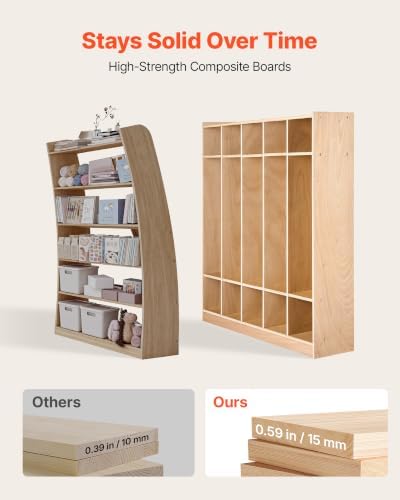 VEVOR 5-Section Classroom Coat Locker, 10 Cubbies for Daycare, Classroom Cubbies with 4 Casters & 5 Hooks, Daycare Furniture for Home, School, Nursery, Kindergarten