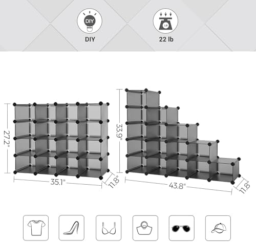 SONGMICS Shoe Rack, 16 Cubes Plastic Shoe Storage Organizer