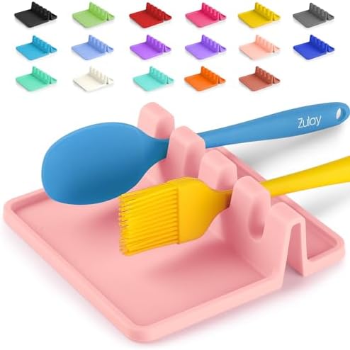 Zulay Kitchen Silicone Utensil Rest with Drip Pad for Multiple Utensils - BPA-Free, Heat-Resistant Spoon Rest & Spoon Holder for Stove Top - Kitchen Utensil Holder for Ladles & Tongs - Pink