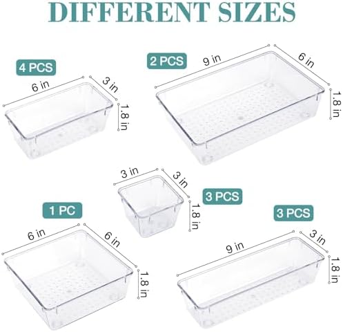 13 PCS Drawer Organizer Set, 5 Size Bathroom and kitchen organizer Trays