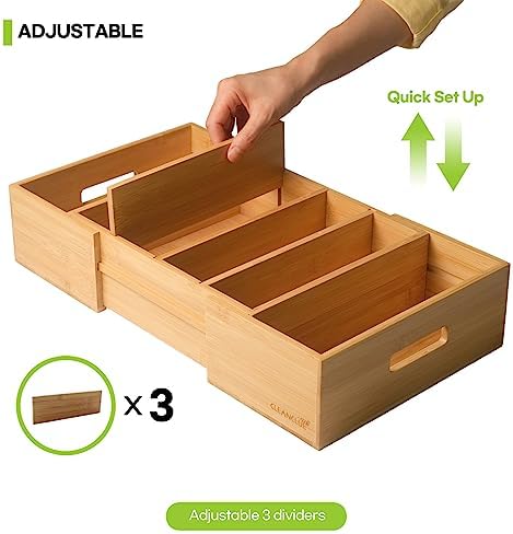Expandable Bamboo Kitchen Cabinet Organizer for Food Container Lids Holder