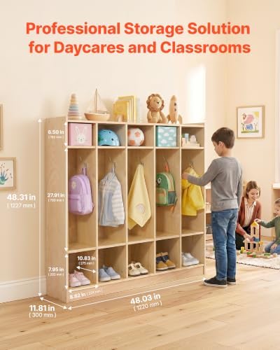 VEVOR 5-Section Classroom Coat Locker, 10 Cubbies for Daycare, Classroom Cubbies with 4 Casters & 5 Hooks, Daycare Furniture for Home, School, Nursery, Kindergarten