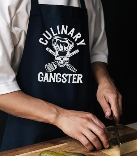 Funny Aprons for Men with Pockets, Mens Apron for Grilling Cooking BBQ Chef Kitchen, Birthday Gifts for Husband Dad Him Halloween Fathers Day Thanksgiving Christmas, Black