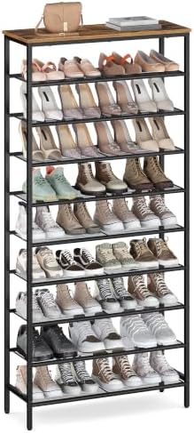 VASAGLE Shoe Rack with 9 Mesh Shelves and 1 Large Top for Bags, Steel Frame
